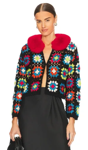 Alice   Olivia Anderson Crop Cardigan in Black,Red