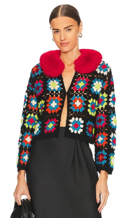 Alice   Olivia Anderson Crop Cardigan in Black,Red
