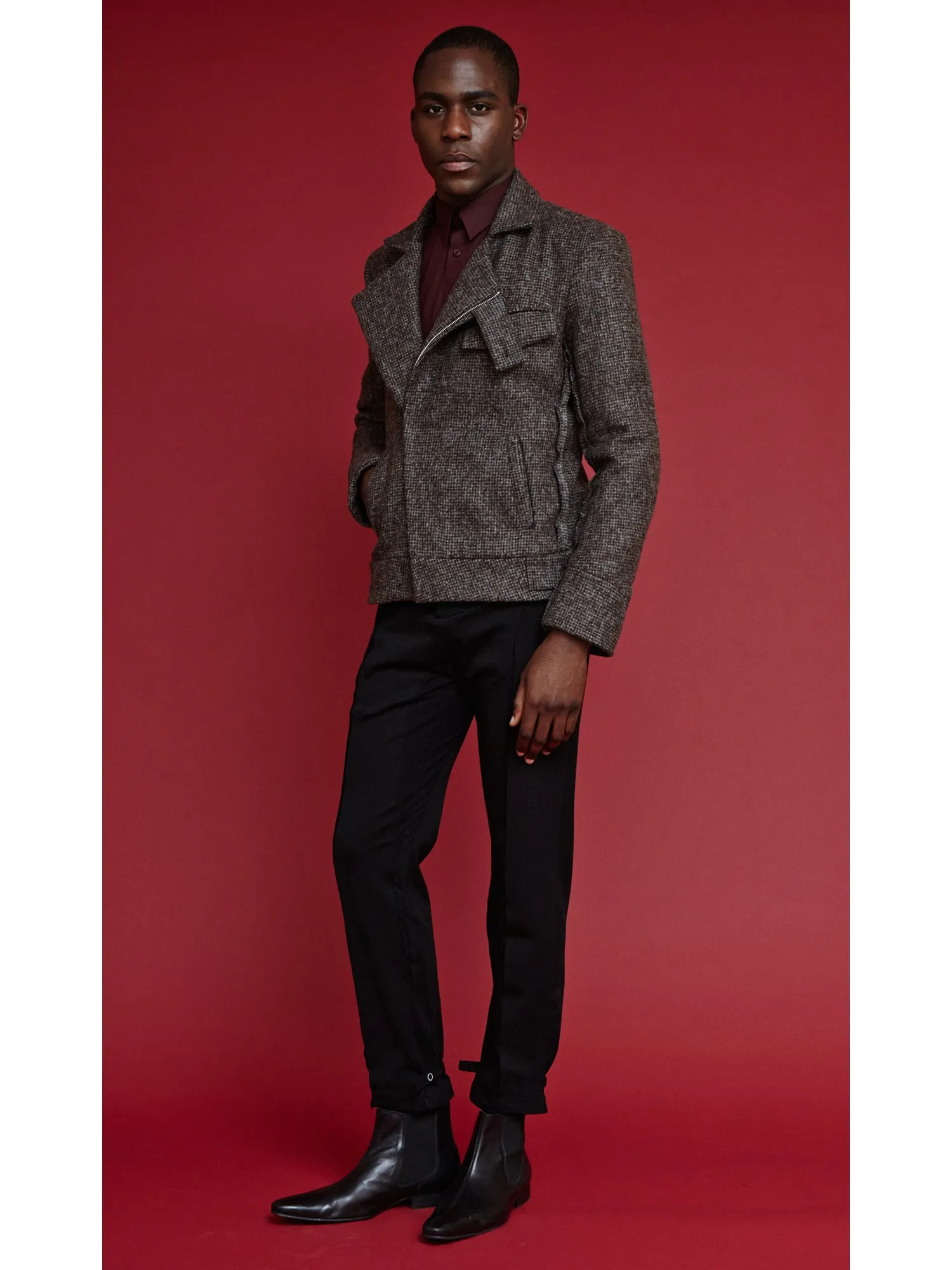 Alpaca Wool Biker Jacket - Brown
