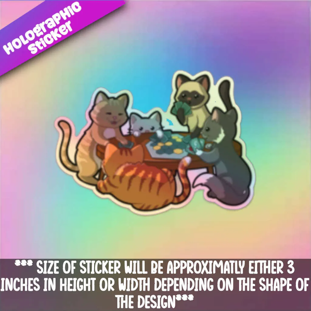 Board Game Playing Kitties Holographic Sticker
