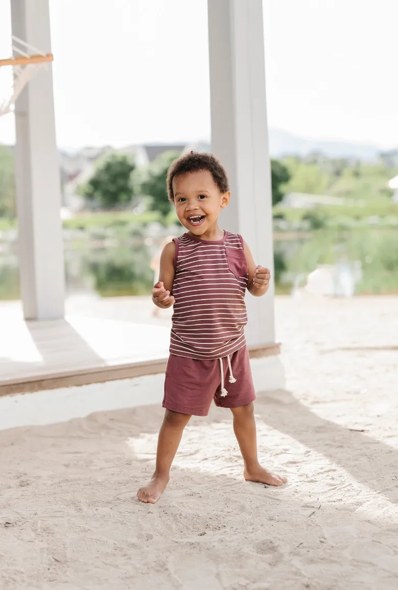 Burgundy Stripe Boy's Pocket Tank