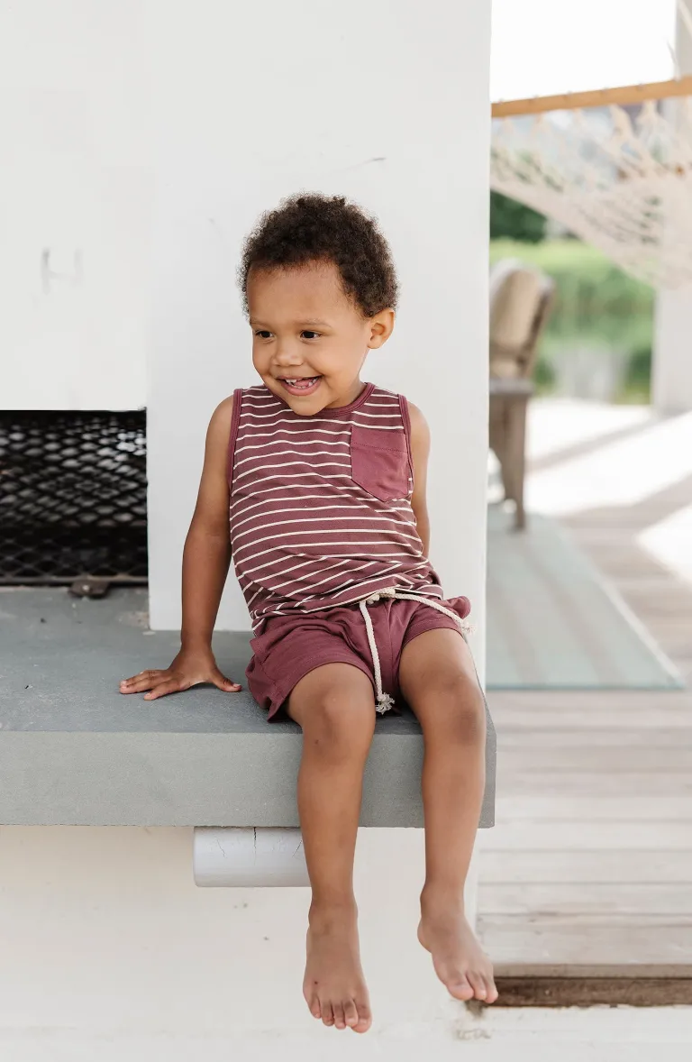Burgundy Stripe Boy's Pocket Tank