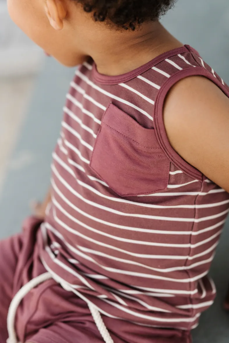 Burgundy Stripe Boy's Pocket Tank