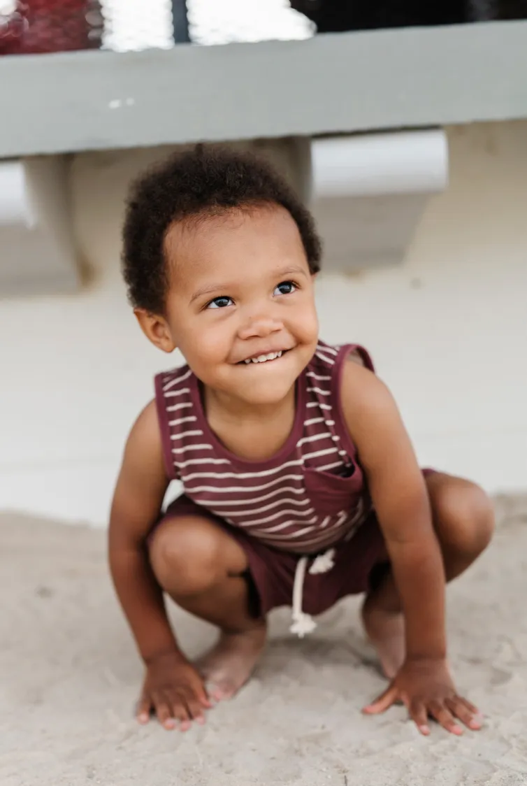 Burgundy Stripe Boy's Pocket Tank