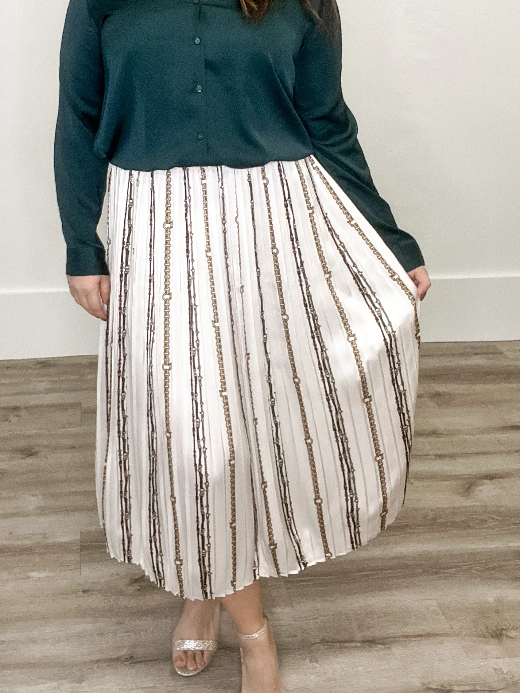 Chain Pleated Midi Skirt