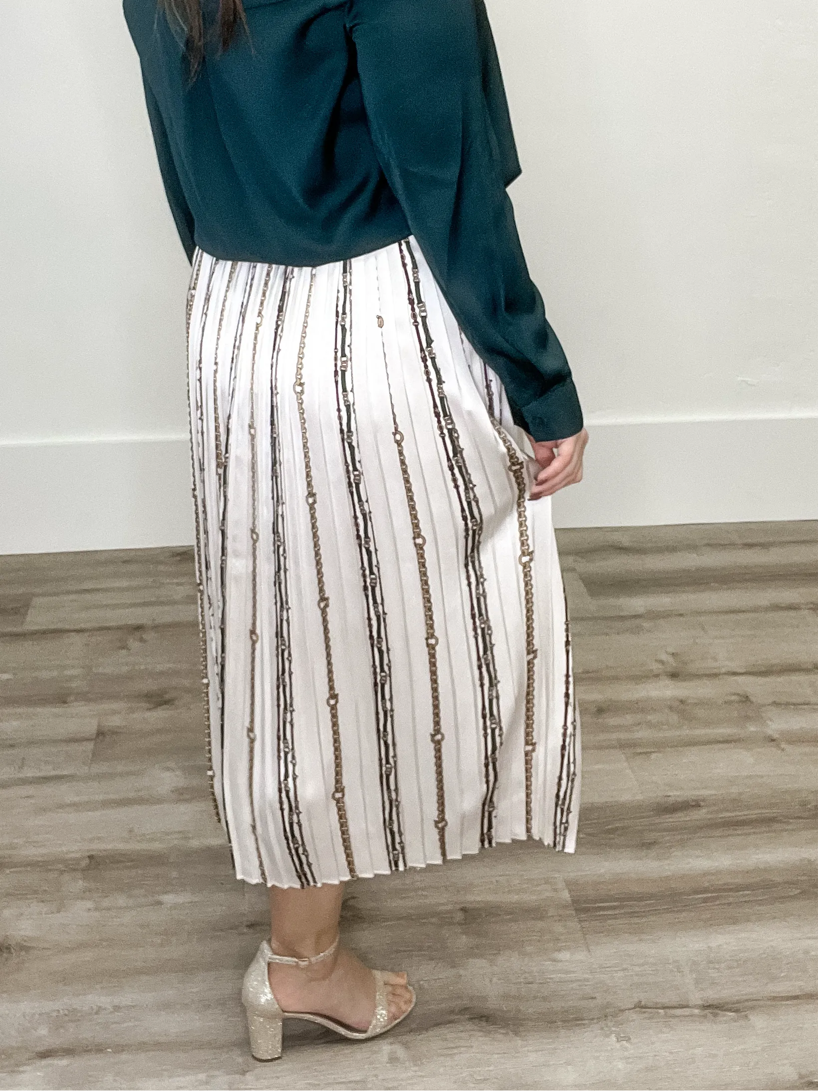 Chain Pleated Midi Skirt