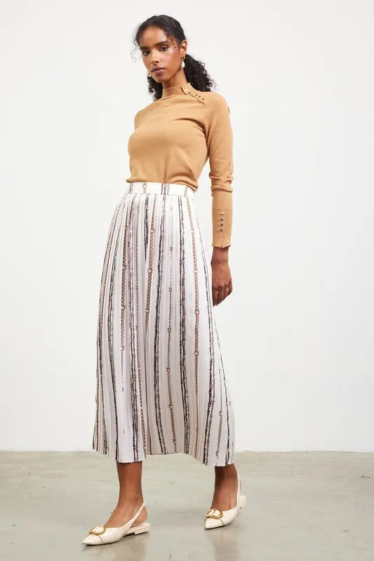 Chain Pleated Midi Skirt