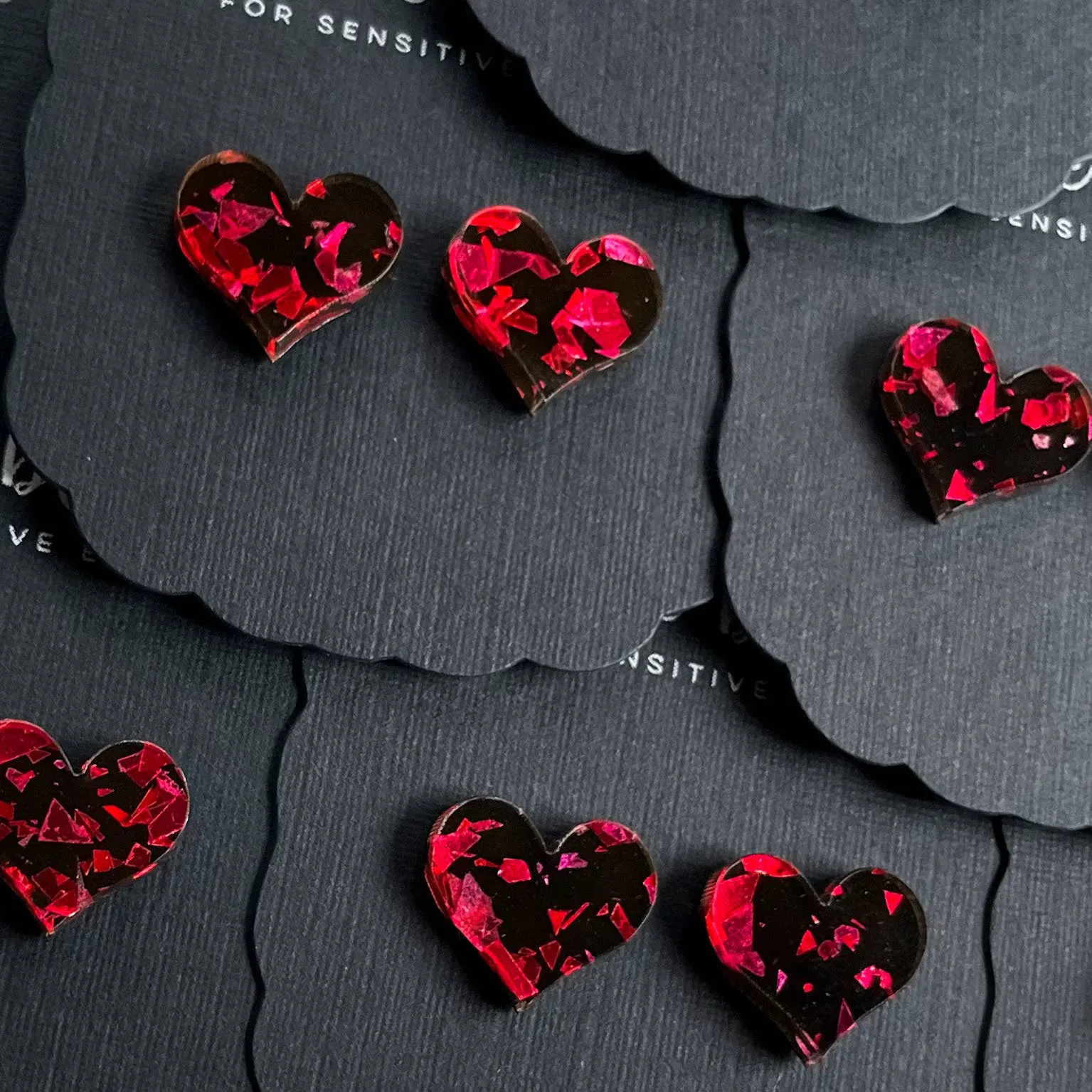 Classic Holographic Scarlet Heart Stud Earrings