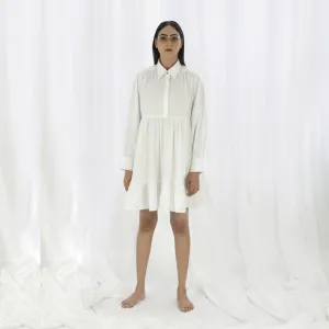 Collared Tier Dress For Women | Bright White Cotton | All Season Day Wear