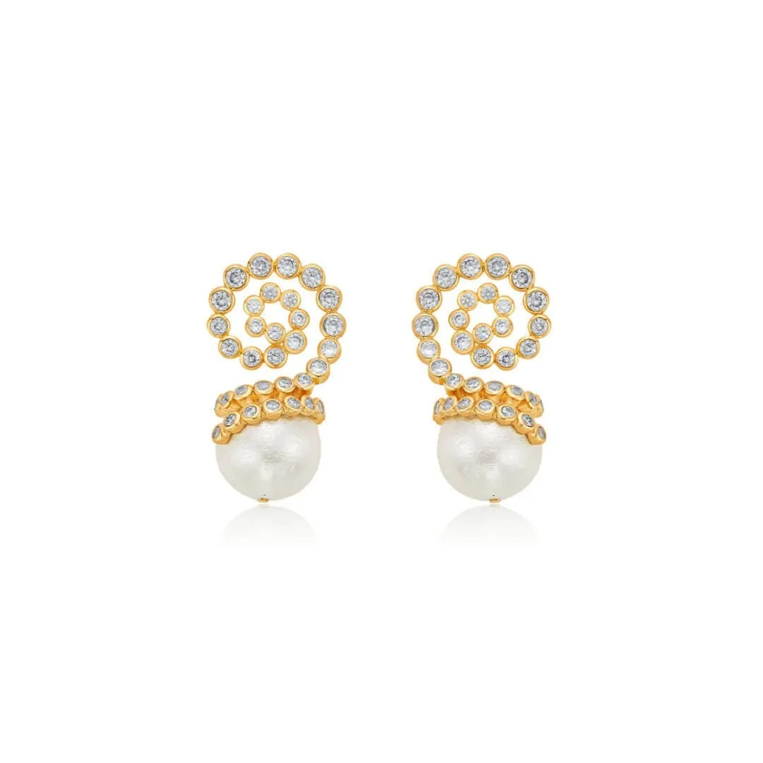 Crystal Swirl Pearl Drop Earrings
