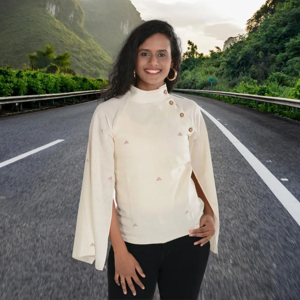 Flared Sleeve Top For Women | Kala Cotton | All Season Stylish Wear | Off-White