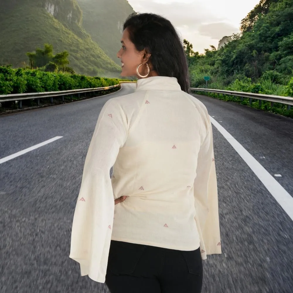 Flared Sleeve Top For Women | Kala Cotton | All Season Stylish Wear | Off-White