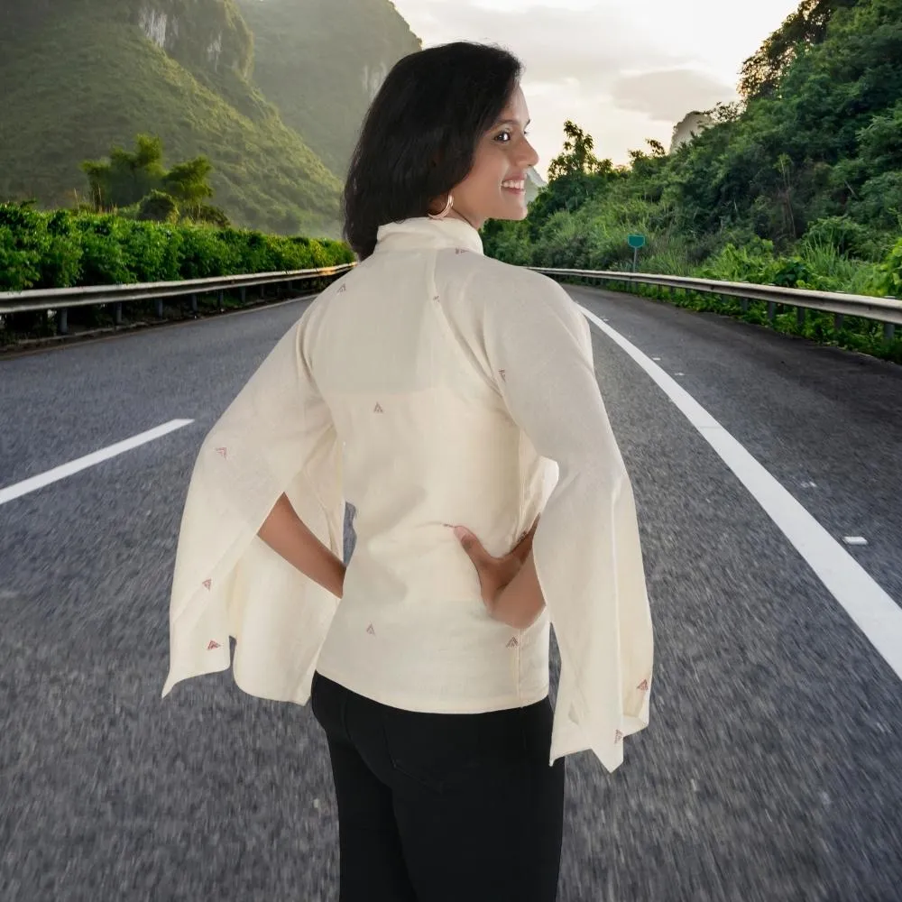 Flared Sleeve Top For Women | Kala Cotton | All Season Stylish Wear | Off-White
