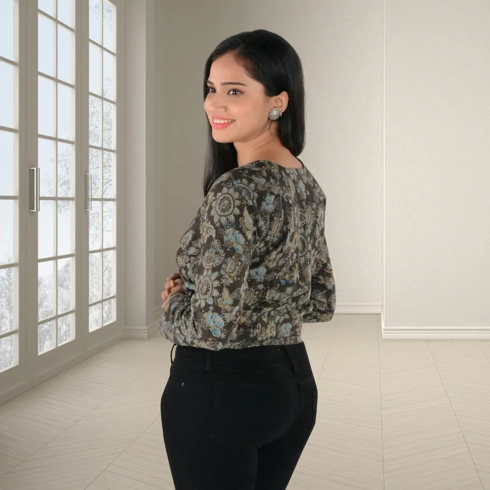 Full Sleeved Black Top | Ajrakh | Hand Block Printed | All Season Wear