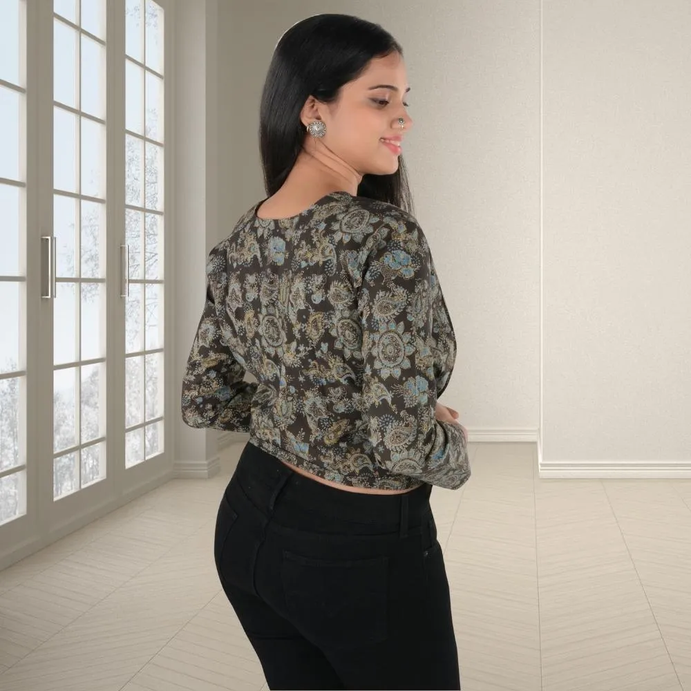 Full Sleeved Black Top | Ajrakh | Hand Block Printed | All Season Wear