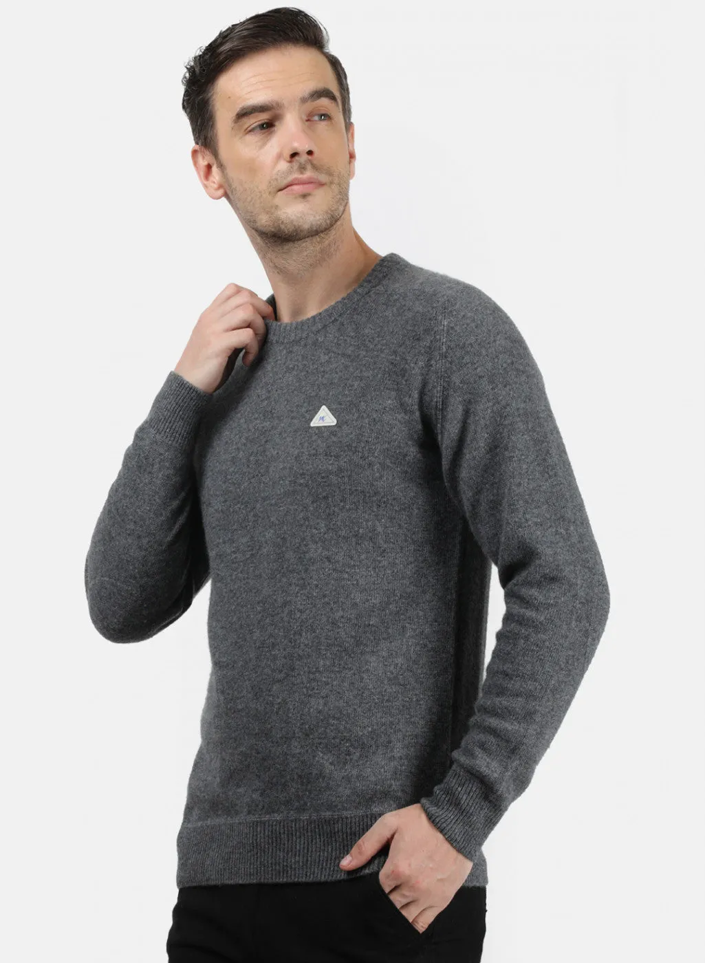 Men Dark Grey Solid Pullover