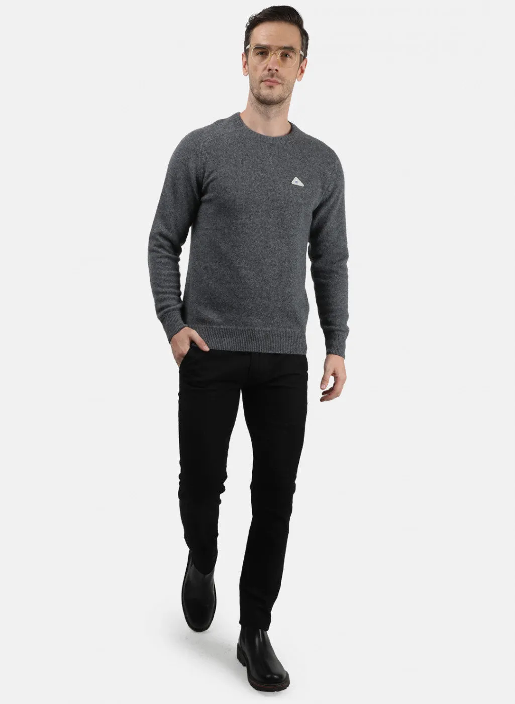 Men Dark Grey Solid Pullover