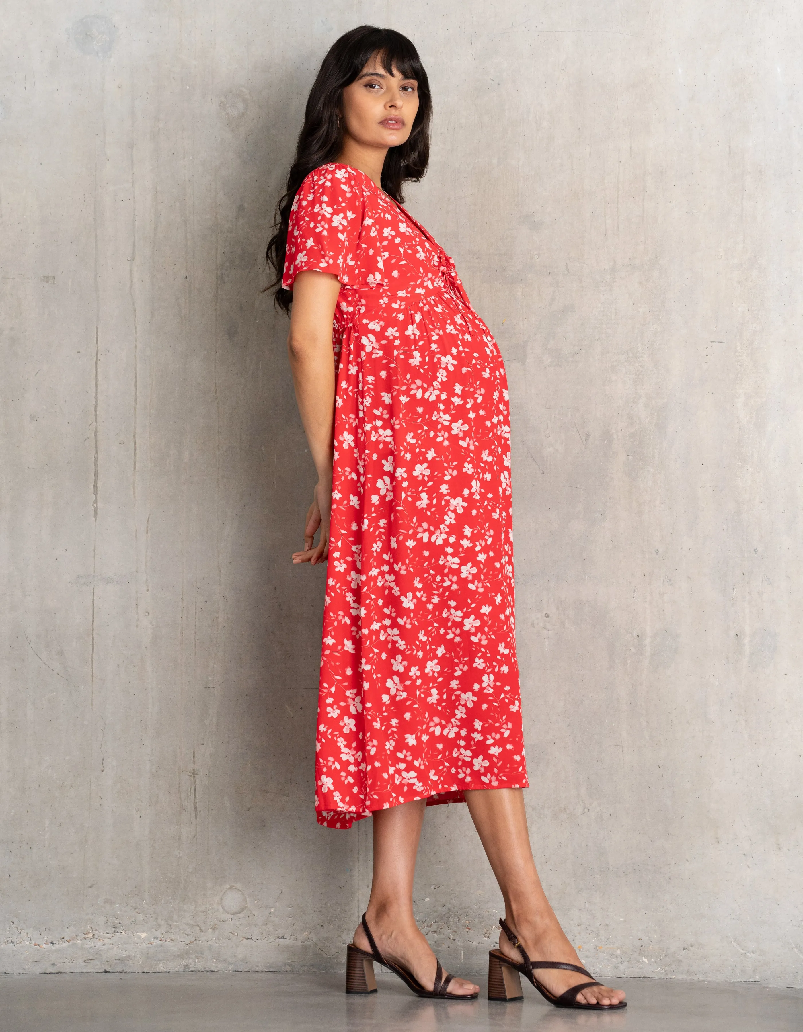 Midi Painted-Petal Maternity   Nursing Tea Dress