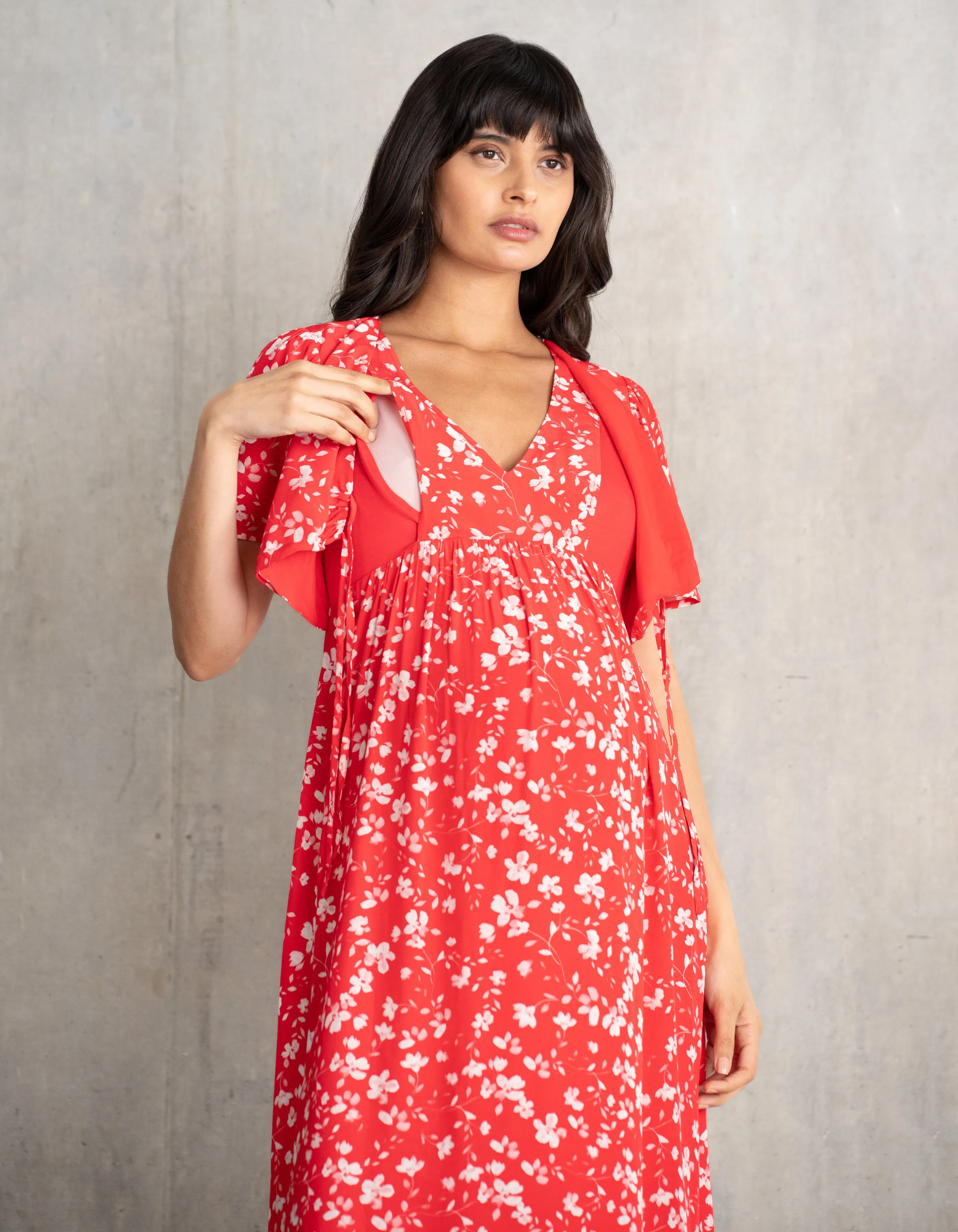 Midi Painted-Petal Maternity   Nursing Tea Dress