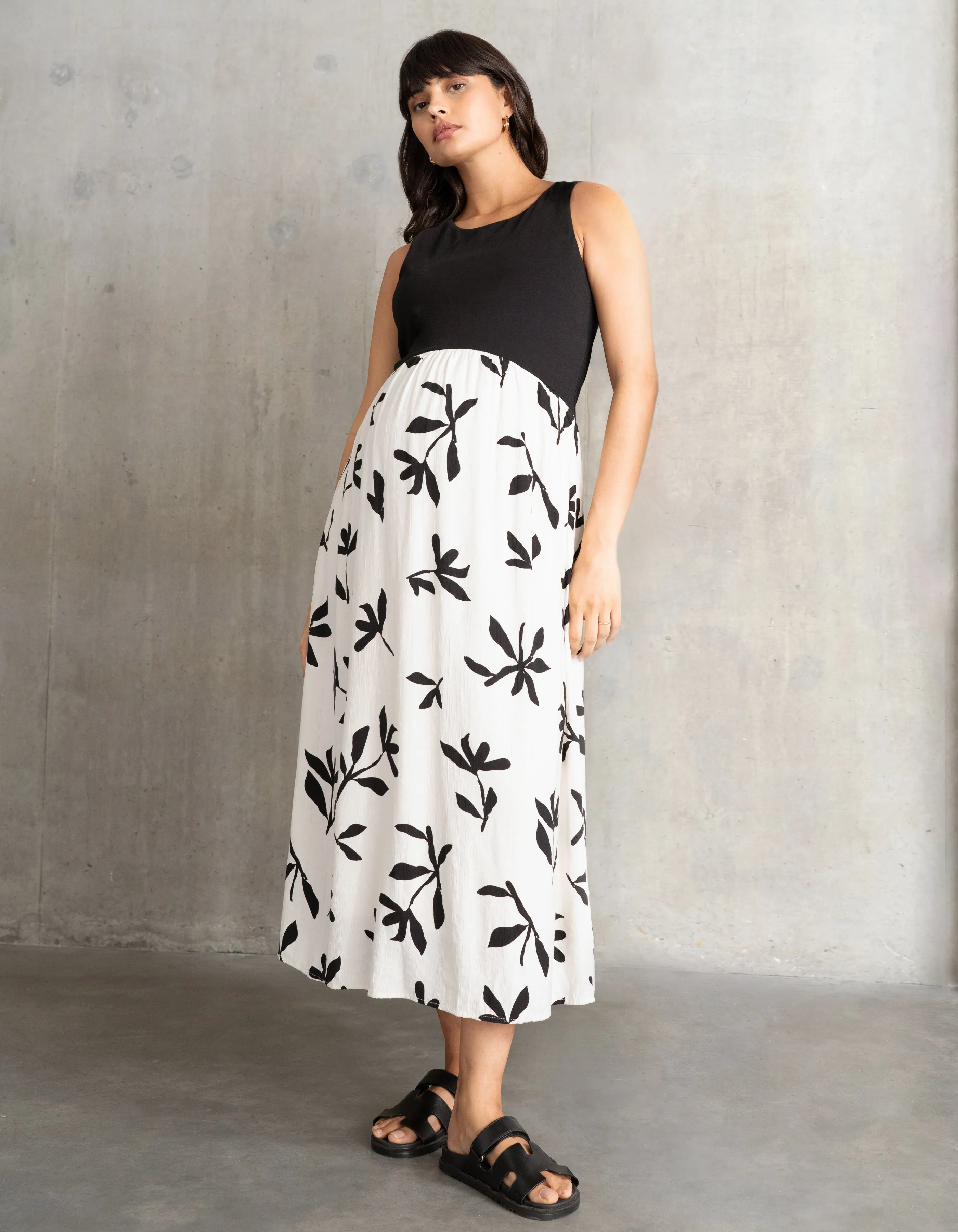 Mixed Media Midi Maternity Dress