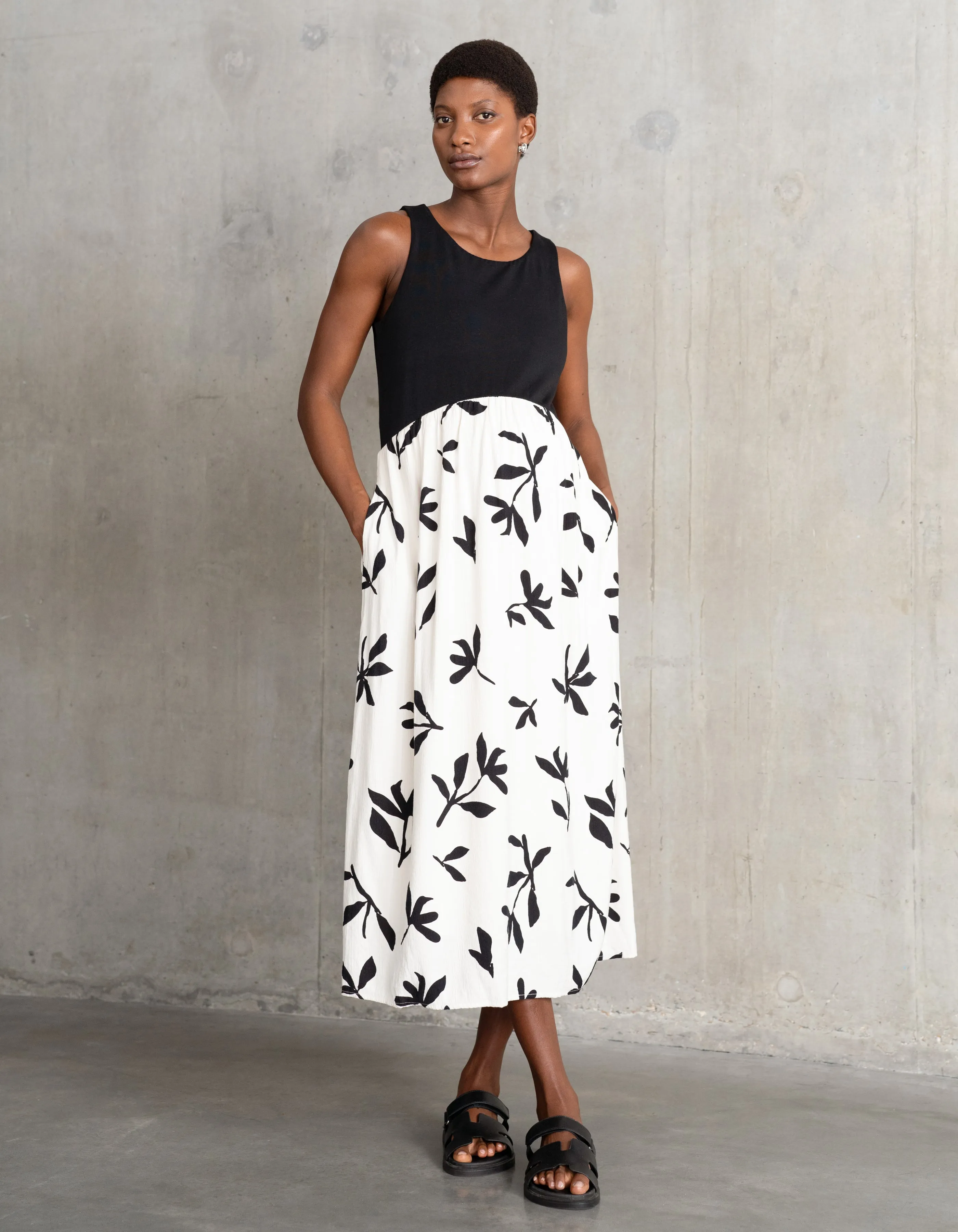 Mixed Media Midi Maternity Dress