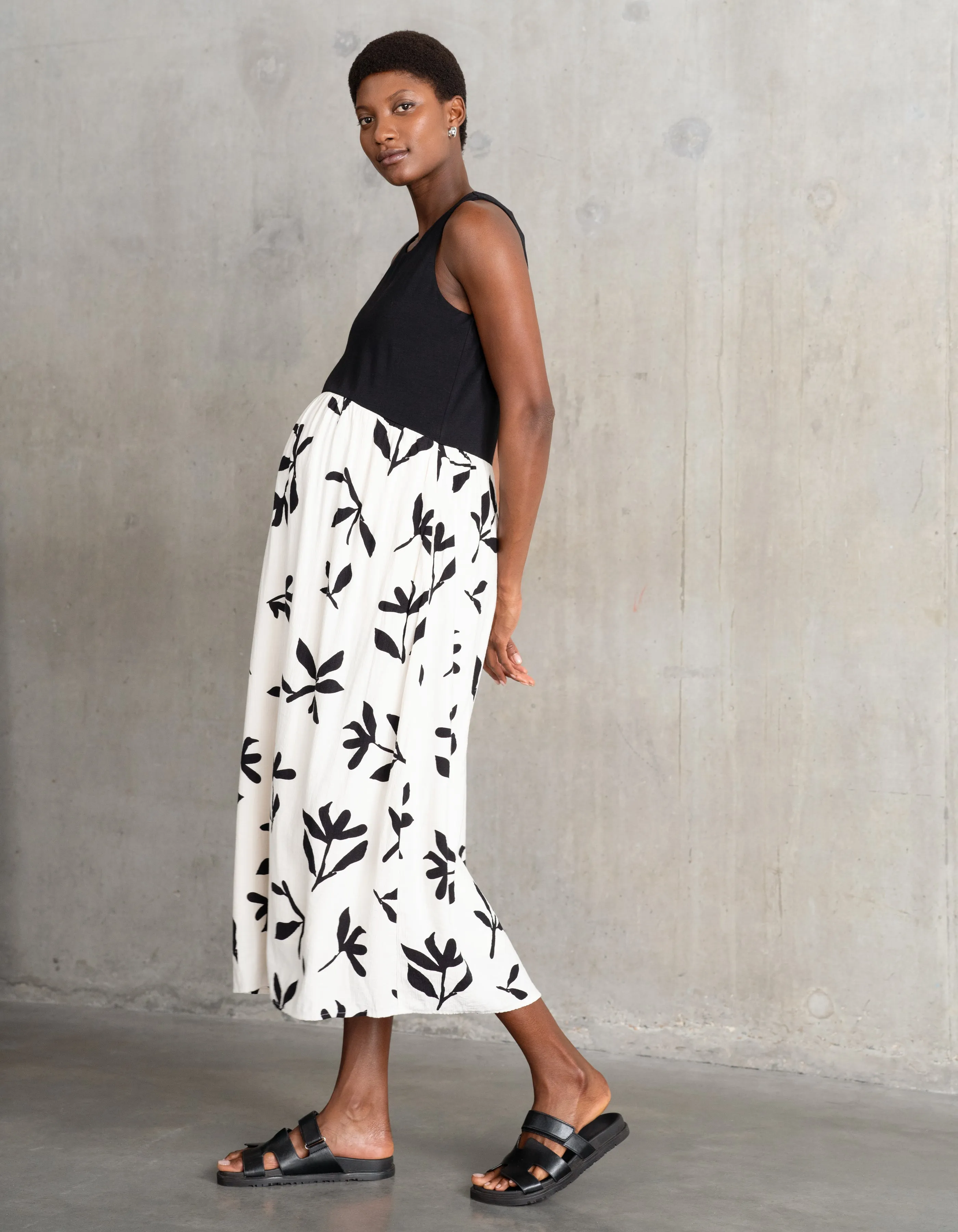 Mixed Media Midi Maternity Dress