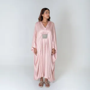 Pink-Green Braided Long Kaftan | Modal | Monochrome Elegance