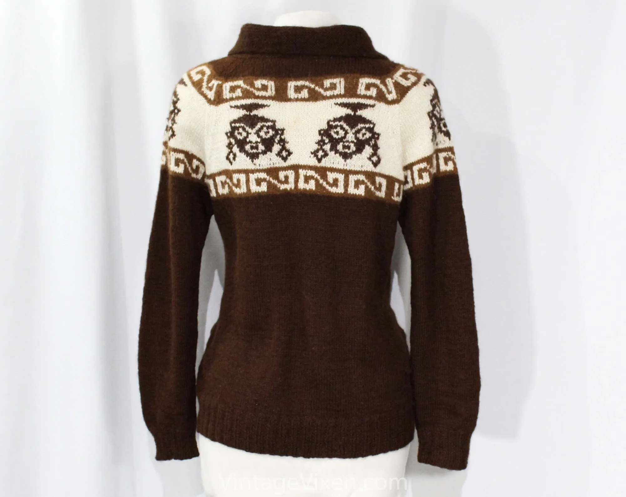 Size 6 Alpaca Cardigan - Chocolate Brown Luxury Knit Made in Bolivia - 1960s Button Front Sweater - Artisan Made Leather Buttons - Bust 34
