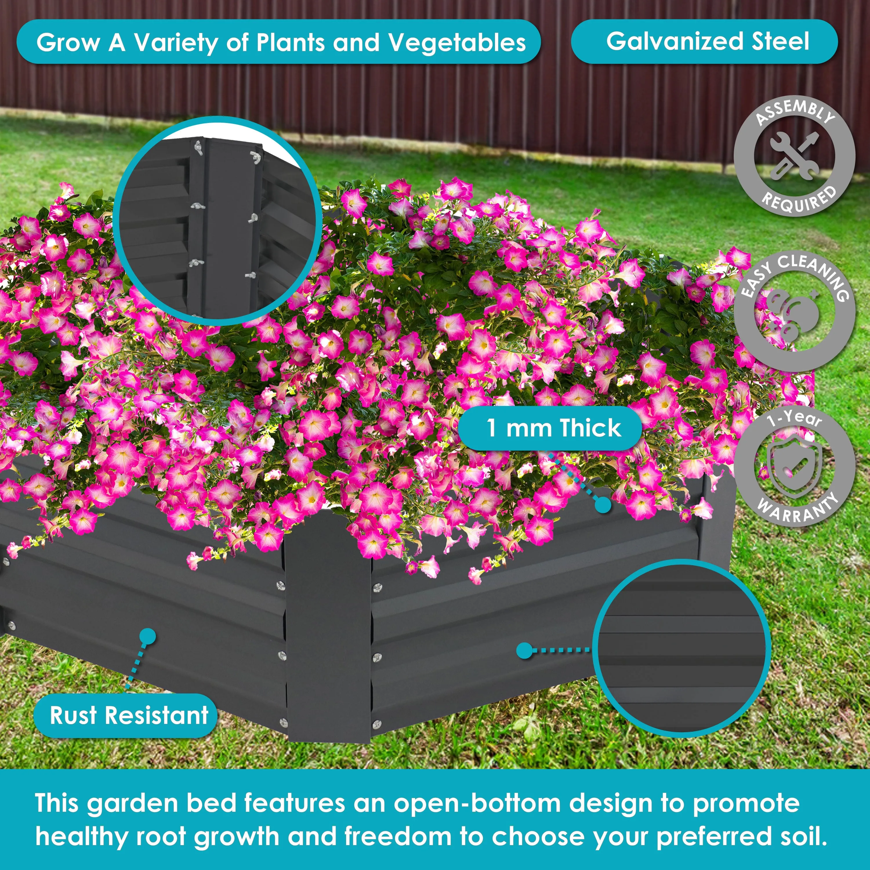 Sunnydaze Galvanized Steel Hexagon Raised Garden Bed - 12.25" H