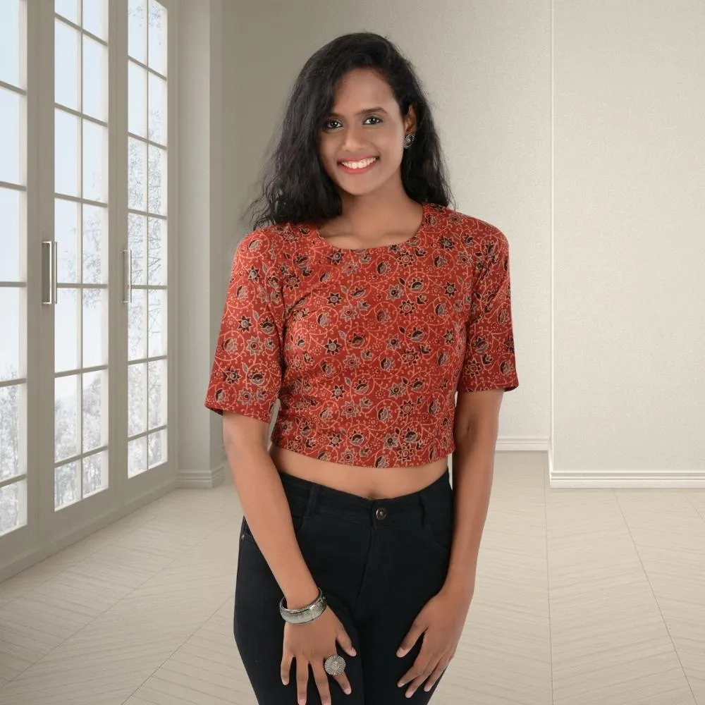 Women Stylish Top of Ajrakh Block Print | All Season | Effortless Style | Rusty Red