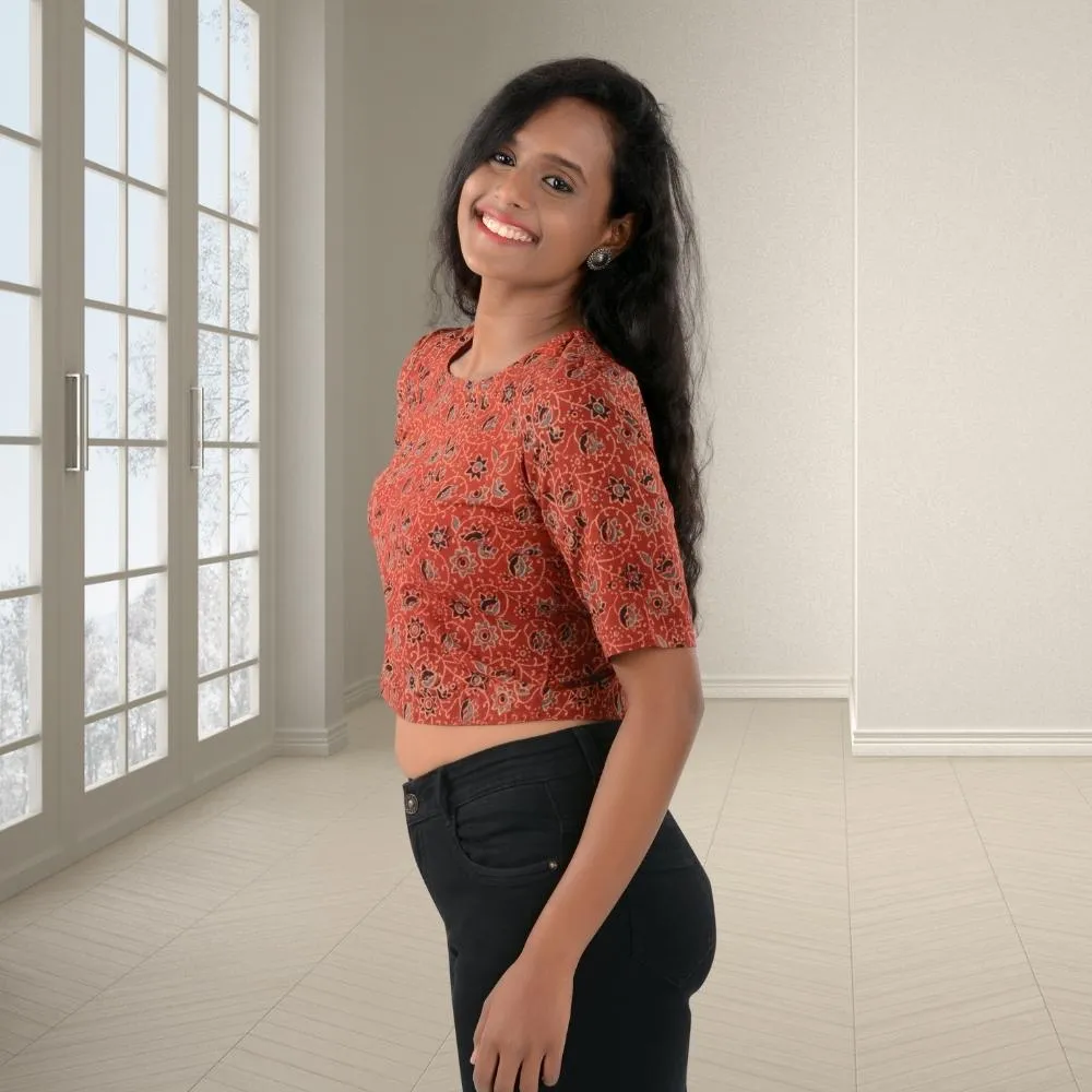 Women Stylish Top of Ajrakh Block Print | All Season | Effortless Style | Rusty Red