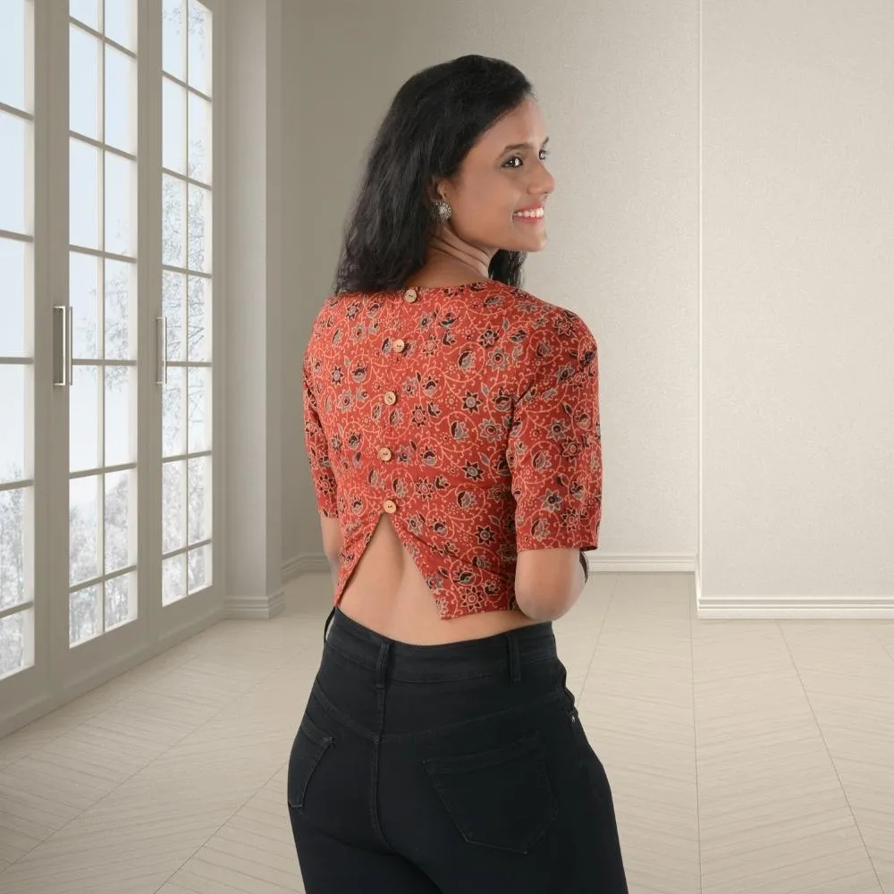 Women Stylish Top of Ajrakh Block Print | All Season | Effortless Style | Rusty Red