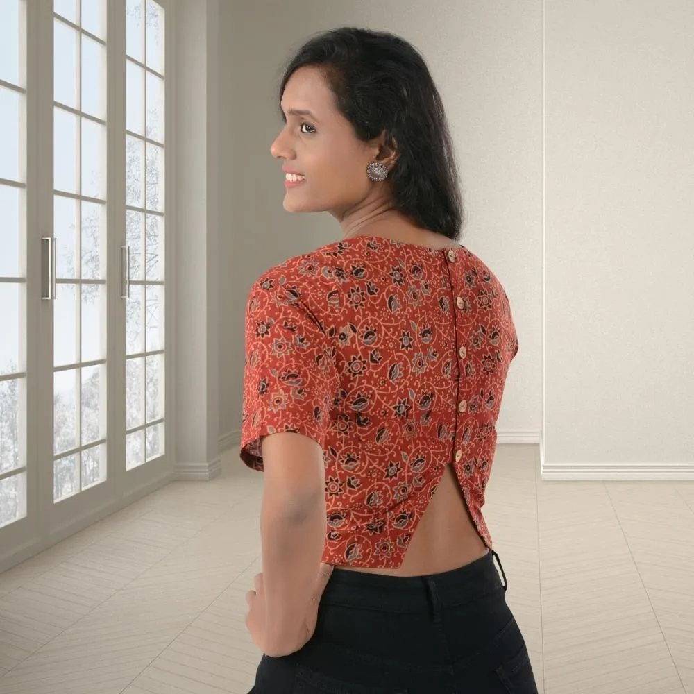 Women Stylish Top of Ajrakh Block Print | All Season | Effortless Style | Rusty Red